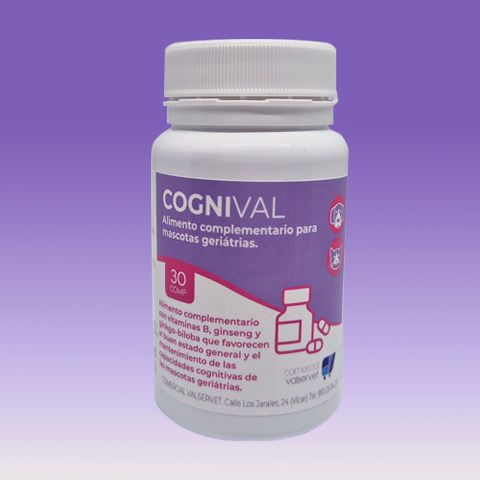 Cognival Frontal-1 alimento complementario para mascotas geriátricas.